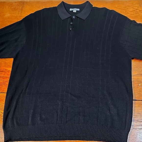 Johnston & Murphy Black 100% Silk Long Sleeved Knit Three Button Polo Sweater